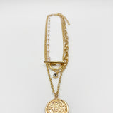 Layered Necklace With Pendant And Faux Pearl Detail In Gold