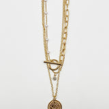Layered Necklace With Pendant And Faux Pearl Detail In Gold