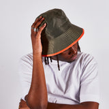 ARCHER Nylon bucket hat with contrast trim and drawstring in moss