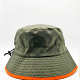 ARCHER Nylon bucket hat with contrast trim and drawstring in moss