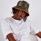 ARCHER Nylon bucket hat with contrast trim and drawstring in moss