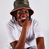 ARCHER Nylon bucket hat with contrast trim and drawstring in moss