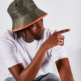 ARCHER Nylon bucket hat with contrast trim and drawstring in moss