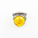 Silver Textured Signet Ring with Orange Stone - svnx