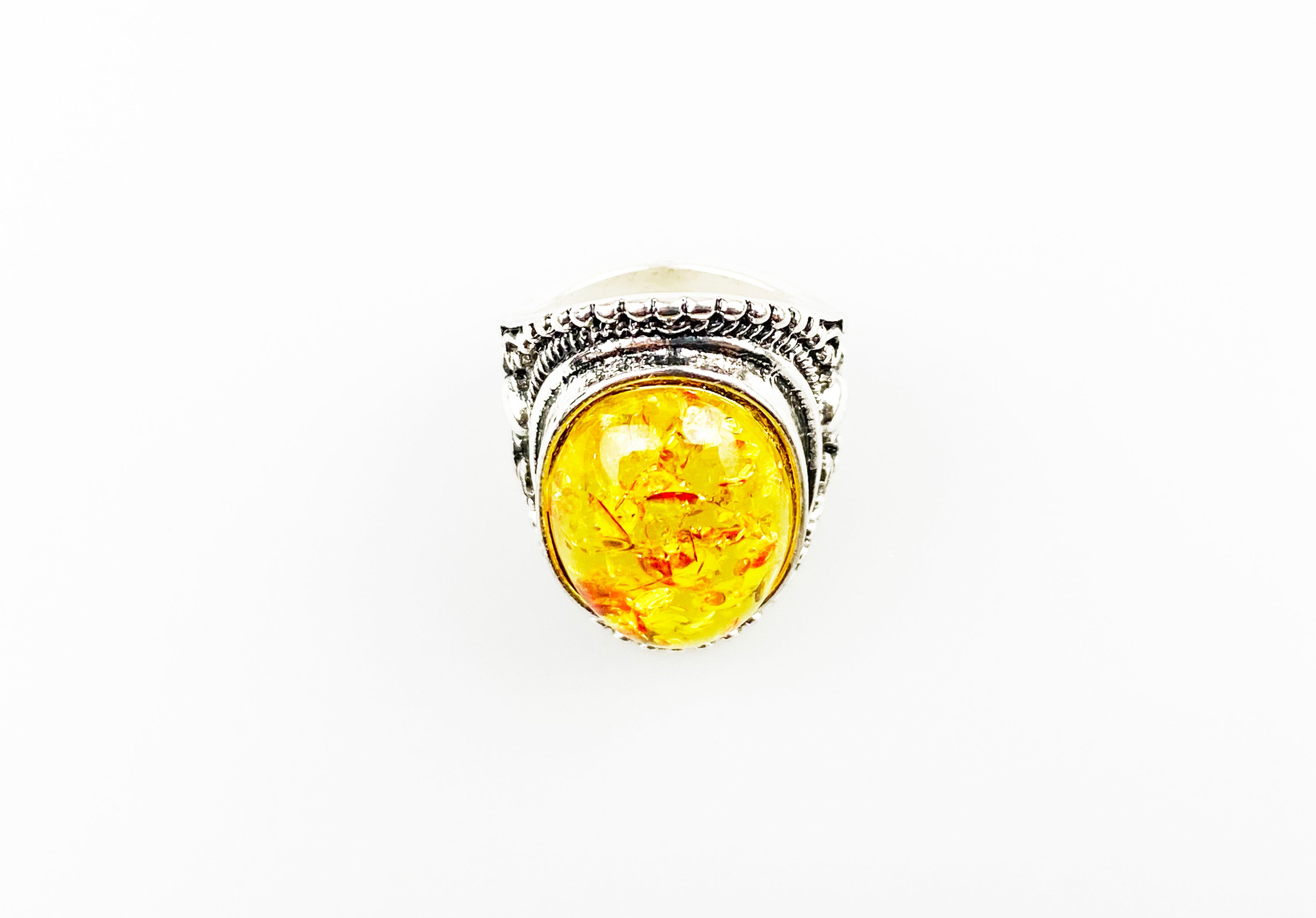 Silver Textured Signet Ring with Orange Stone - svnx
