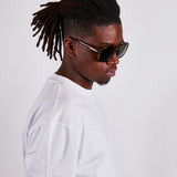 Tortoiseshell navigator sunglasses with green lenses