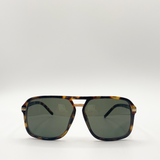 Tortoiseshell navigator sunglasses with green lenses