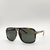 Tortoiseshell navigator sunglasses with green lenses