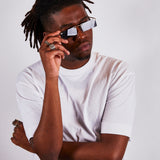 Frameless rectangle sunglasses with metal arms