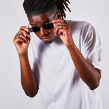 Frameless rectangle sunglasses with metal arms