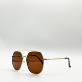 Oversized rounded aviator style sunglasses with brown lenses