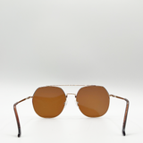 Oversized rounded aviator style sunglasses with brown lenses