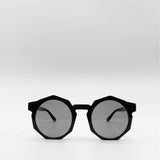 Black Plastic Frame Hexagon Sunglasses with Black Lenses