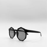 Black Plastic Frame Hexagon Sunglasses with Black Lenses