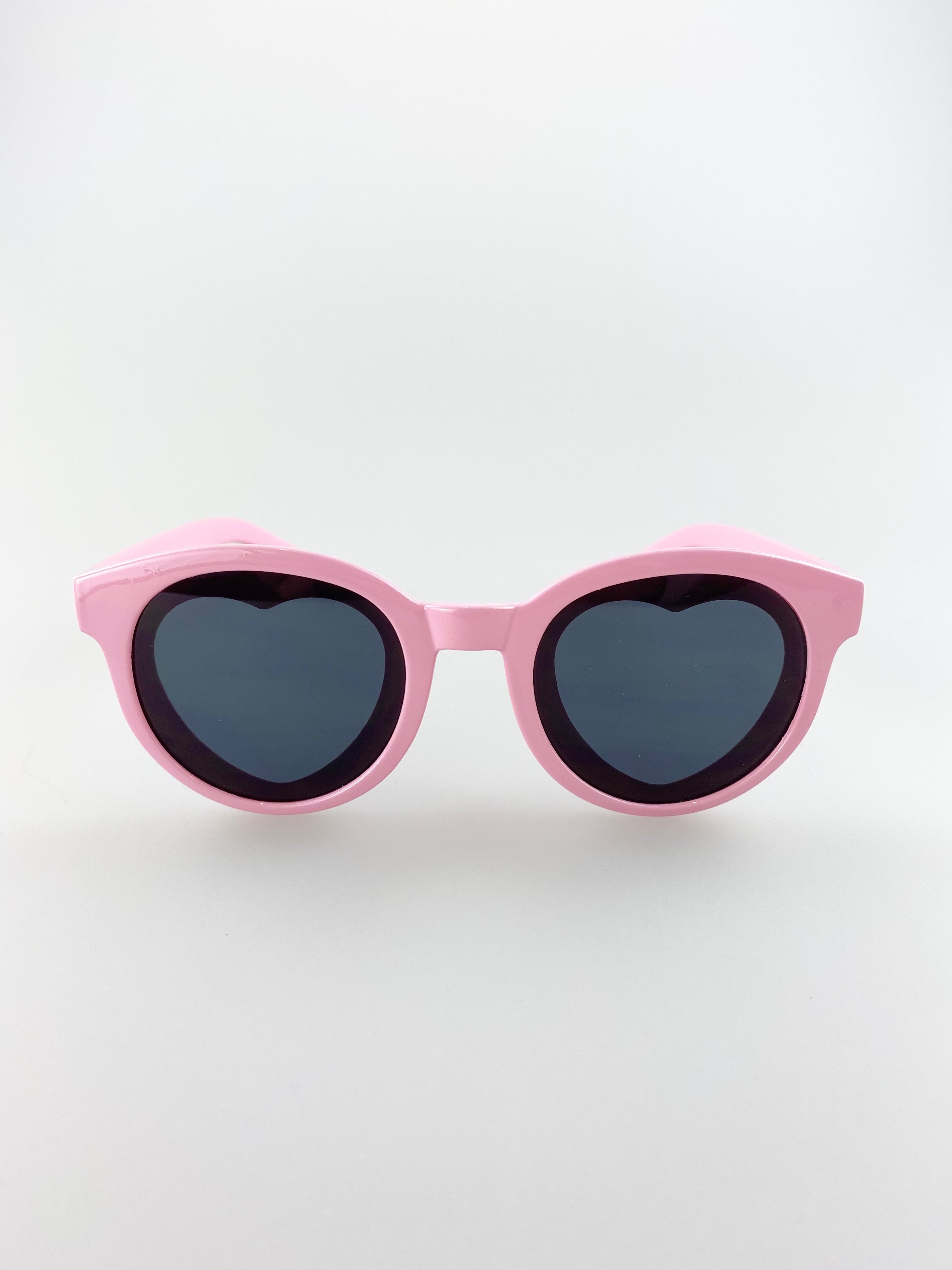 SVNX Pink Round Sunglasses with Black Heart Lenses