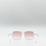 Square Sunglasses In Clear Frame and Peach Tinted Lenses