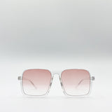 Square Sunglasses In Clear Frame and Peach Tinted Lenses