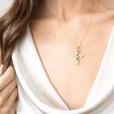 Cross Pendant Necklace in Multi Colour Stones