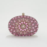 Gold Oval Clutch Bag with Pink Stones