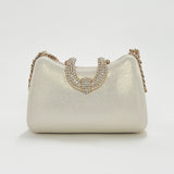 White Shimmer Grab Bag with Double Chain Strap