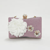 Square clutch Bag with 3D florals and Rhinestone handle in Pink