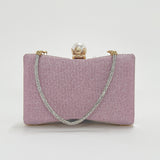 Square clutch Bag with 3D florals and Rhinestone handle in Pink