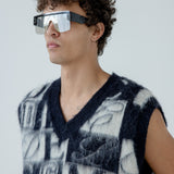 SVNX Oversized Flat Top Sunglasses with Mirrored Lens in Black