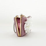 Square clutch Bag with 3D florals and Rhinestone handle in Pink