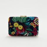 Black Square Clutch with Multicoloured Embroidered Florals