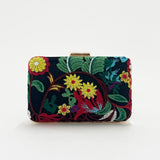 Black Square Clutch with Multicoloured Embroidered Florals