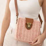 Summer Small Straw Bag Square Bag in Pink