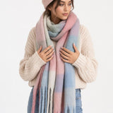 Light Check Scarf & Pink Beanie Set