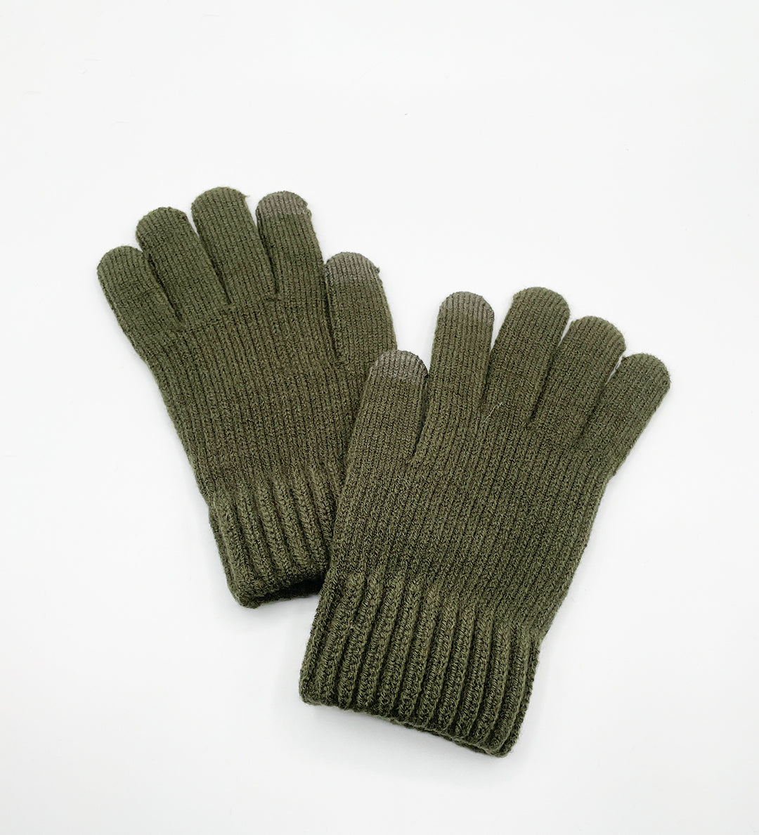 Ribbed Knitted Gloves in Khaki - Touchscreen