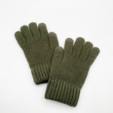 Ribbed Knitted Gloves in Khaki - Touchscreen
