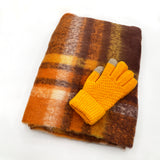 Tartan Blanket Scarf & Textured Knitted Gloves Set in Orange