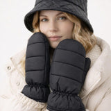 Quilted Bucket Hat & Quilted Mittens Set in Black