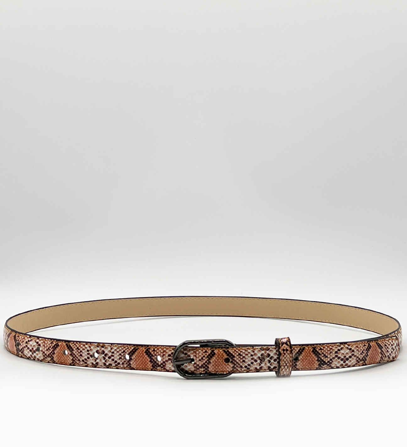 Faux Snake Print Thin Belt in Coral - svnx