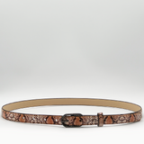 Faux Snake Print Thin Belt in Coral - svnx