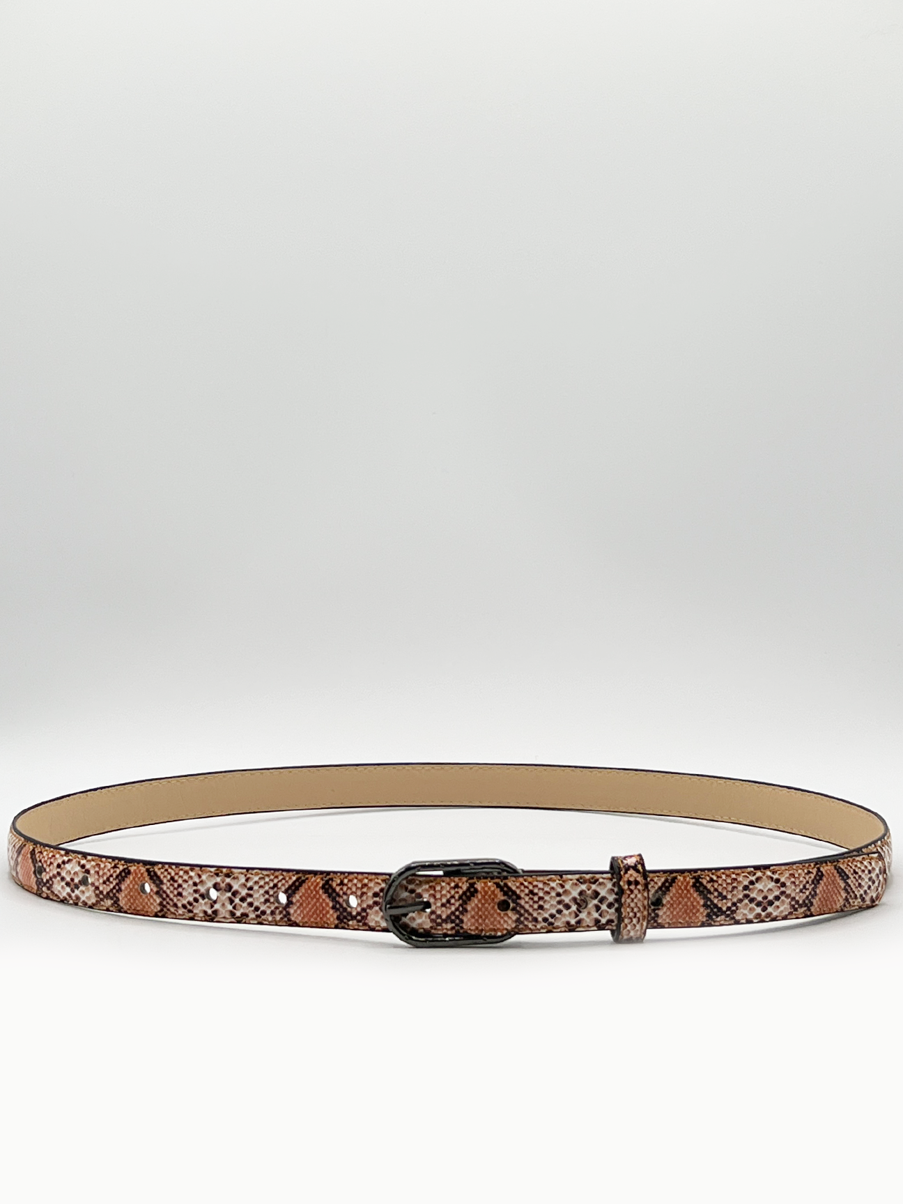 Faux Snake Print Thin Belt in Coral - svnx