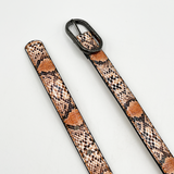 Faux Snake Print Thin Belt in Coral - svnx