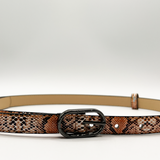 Faux Snake Print Thin Belt in Coral - svnx