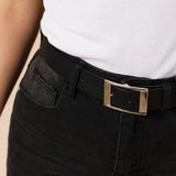 Silver Square Buckle Belt In Black