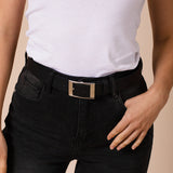 Silver Square Buckle Belt In Black