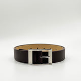 Silver Square Buckle Belt In Dark Brown