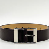 Silver Square Buckle Belt In Dark Brown