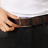 Silver Square Buckle Belt In Dark Brown