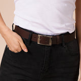 Silver Square Buckle Belt In Dark Brown