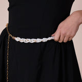 Braided Pearl Chain Belt In Gold