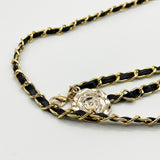 Rose Chain Faux Leather Belt In Black Gold