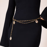 Rose Chain Faux Leather Belt In Black Gold